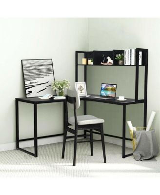 Reversible L Shaped Corner Desk with Storage Bookshelf