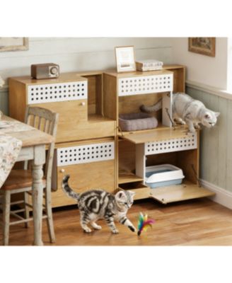 Zeus and Ruta 2 Piece Modern Cat Furniture Set With Litter Box Enclosure Side Table and Storage