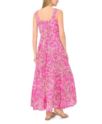 Women's Paisley-Print Square-Neck Smocked-Back Sleeveless Maxi Dress