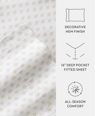 Long Staple 300-Thread Count Cotton Pattern 4-Pc. Sheet Set, King