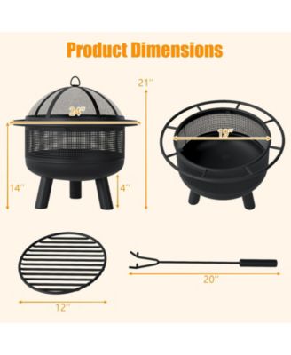 24 in Wood Burning Fire Pit with Log Grate and Mesh Screen