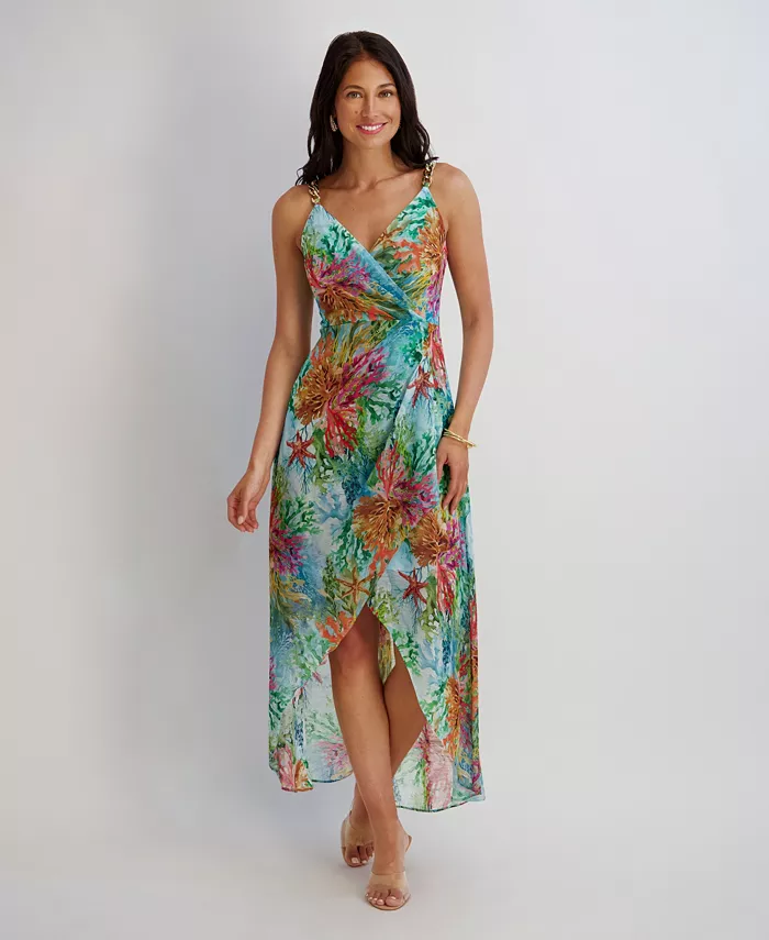 Women's Printed V-Neck High-Low Dress - thumbnail 5