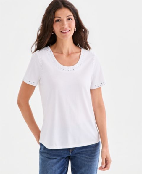 Женский топ Style & Co Embellished Scoop-Neck Top, цвет: Яркий белый