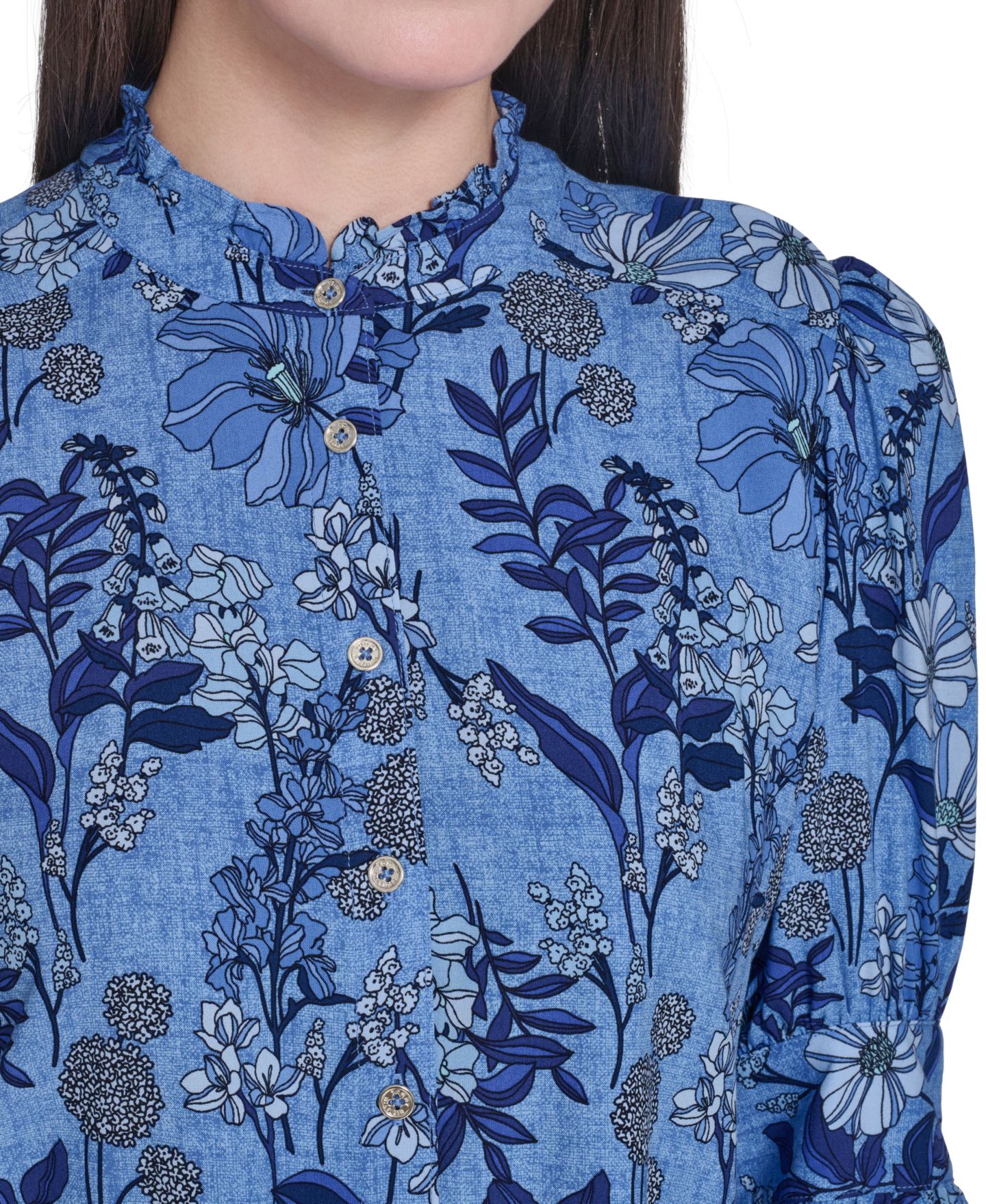 Женская блузка Tommy Hilfiger Floral Print Elbow-Sleeve Blouse, цвет: Синий разноцветный — фото 4