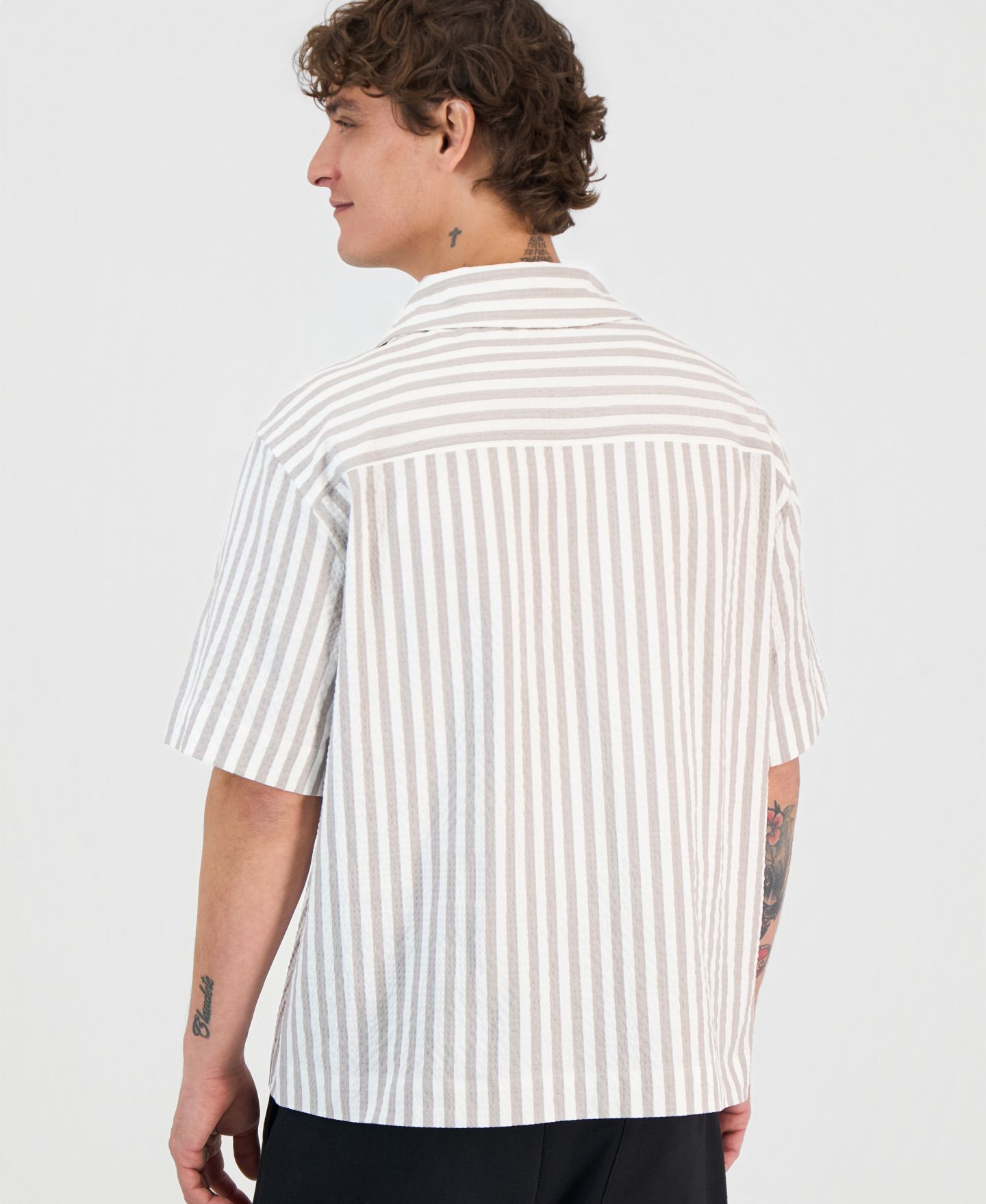 Мужская рубашка Hugo Boss Espino Cotton-Blend Striped Button, цвет: Пастельный коричневый — фото 2
