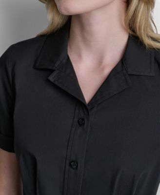 Petite Short-Sleeve Collared Blouse