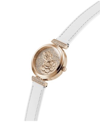 Women's Rose Gold-Tone Stainless Steel White Leather Analog Watch, 28mm
