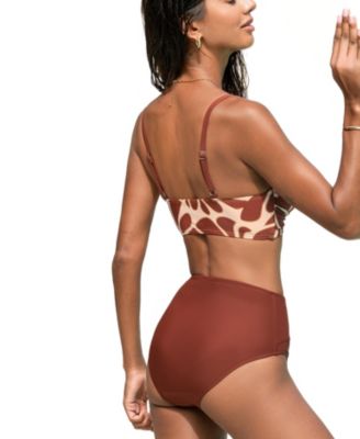 Women's High Waisted V Neck Twist Front Bikini Sets