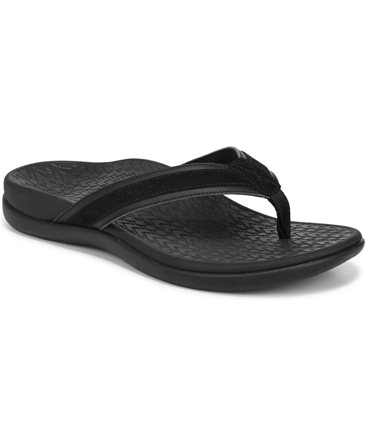 Vionic Women's Tide 2.0 Thong Sandals - Black nappa leather/suede