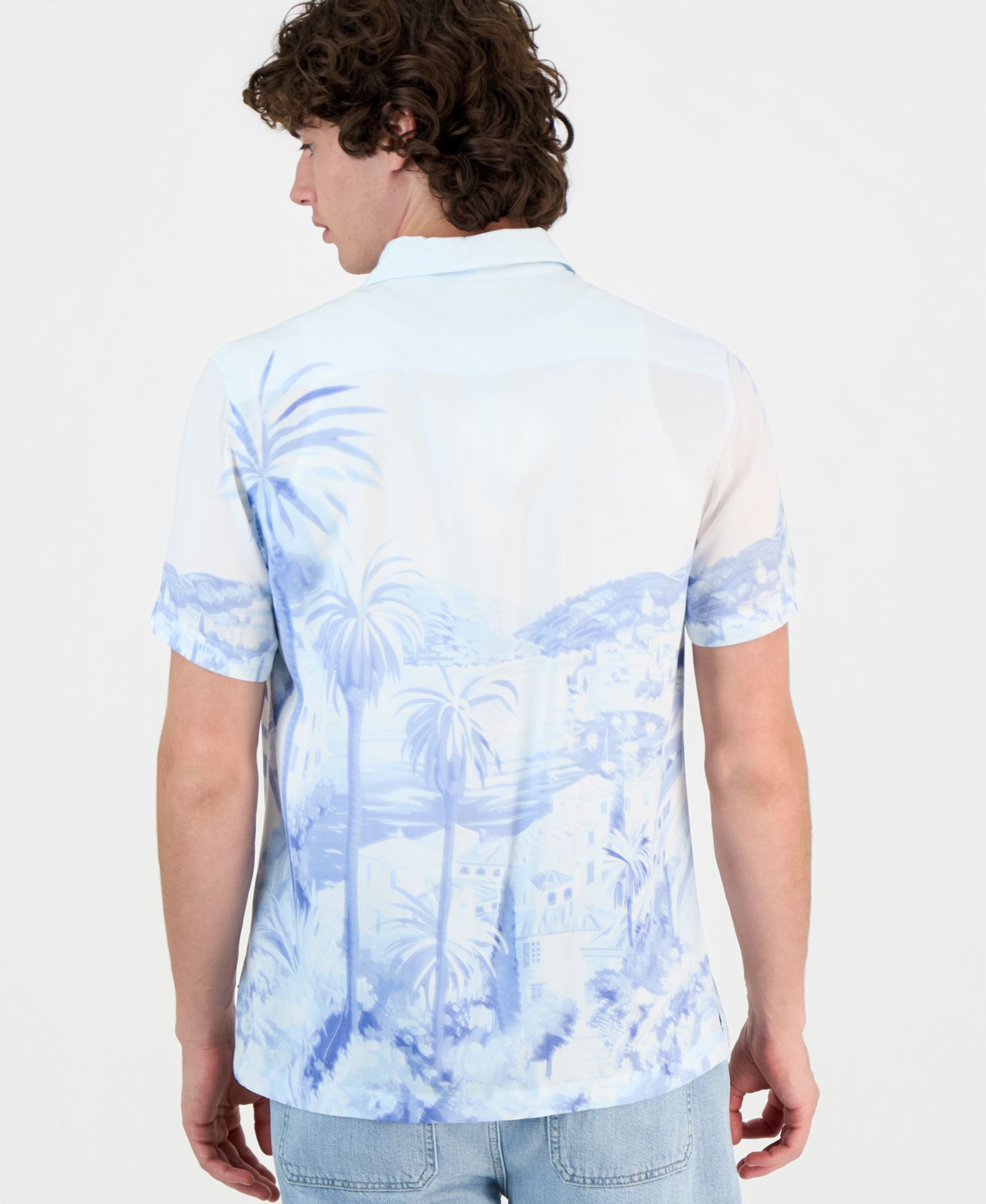 Men's Riviera Palm-Print Short-Sleeve Button Shirt