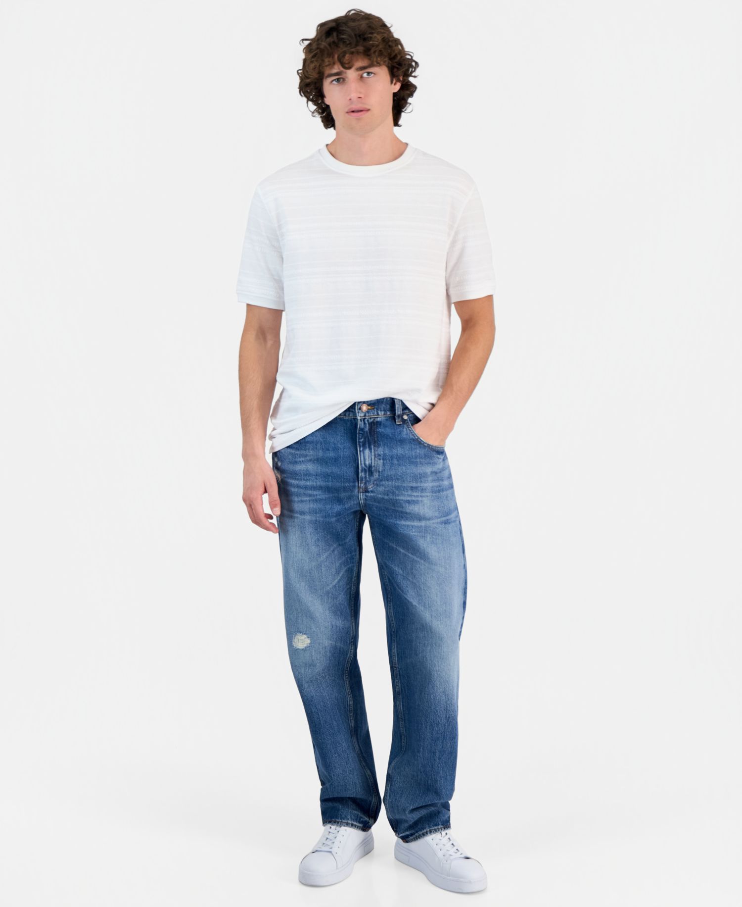 Men's Cotton-Blend Textured Knit Crewneck Top
