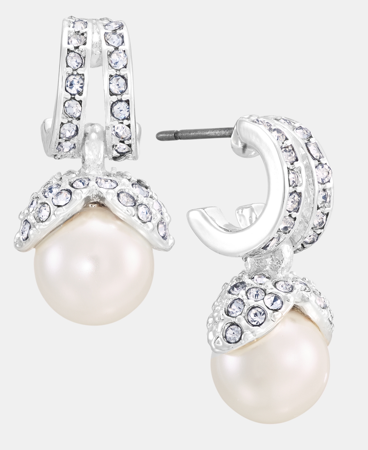 Anne Klein Silver-Tone Huggie Imitation Pearl Stone Drop Earrings