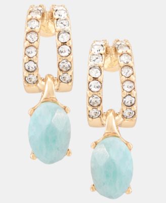Gold-Tone Huggie Stone Drop Earrings