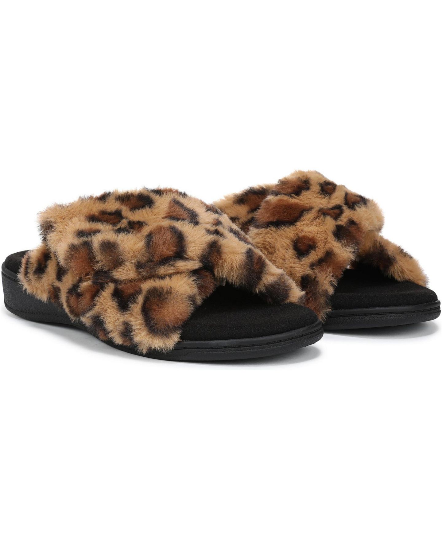 Женские тапочки Vionic Relax II Open Toe Slippers, цвет: Коричневый разноцветный леопардовый искусственный мех — фото 2