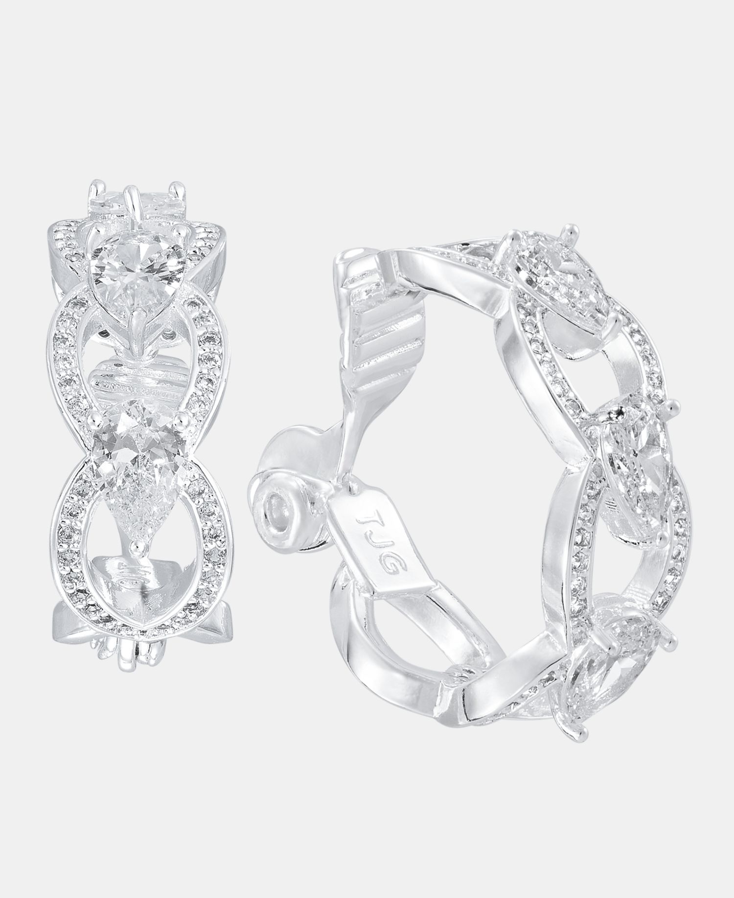 Silver-Tone Navette Crystal Hoop Comfort Clip Earrings