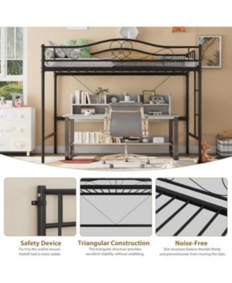 Twin Metal Loft Bed Frame, 400lb Capacity, Noise-Free, Space-Saving, Full Guardrail, Ladder, Easy Assembly