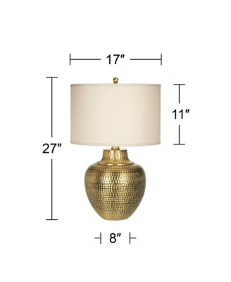 Rustic Farmhouse Table Lamps 27" Tall Set of 2 Antique Brass Hammered Metal Cream Linen Drum Shade for Bedroom House