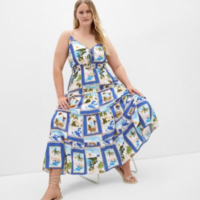 Plus Size Aiza Postcard Print Maxi Dress