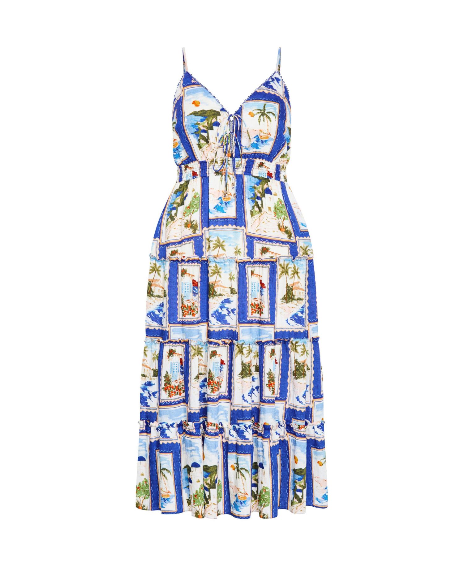 Plus Size Aiza Postcard Print Maxi Dress