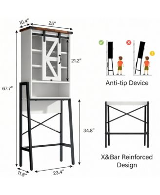 Adjustable Shelves Over Toilet Cabinet with Barn Door