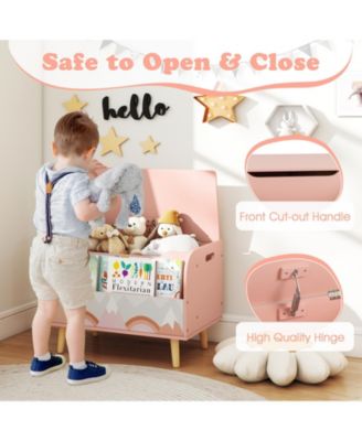 Kids Wooden Toy Box with Front Bookshelf and Solid Wood Legs