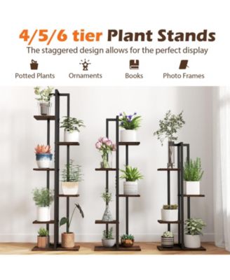 Three Piece Tall Wood Plant Stand Set with Multi Tier Design