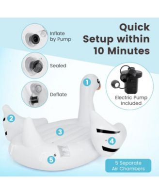 Giant Inflatable Swan Floating Island 4-Person Pool Float with 4 Cup Holders
