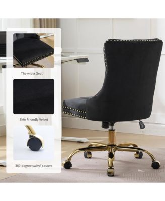 Velvet Upholstered Office Chair, Tufted Button Desk Chair, Adjustable Swivel Computer Chair with Metal Base, Nailhead for Home Office