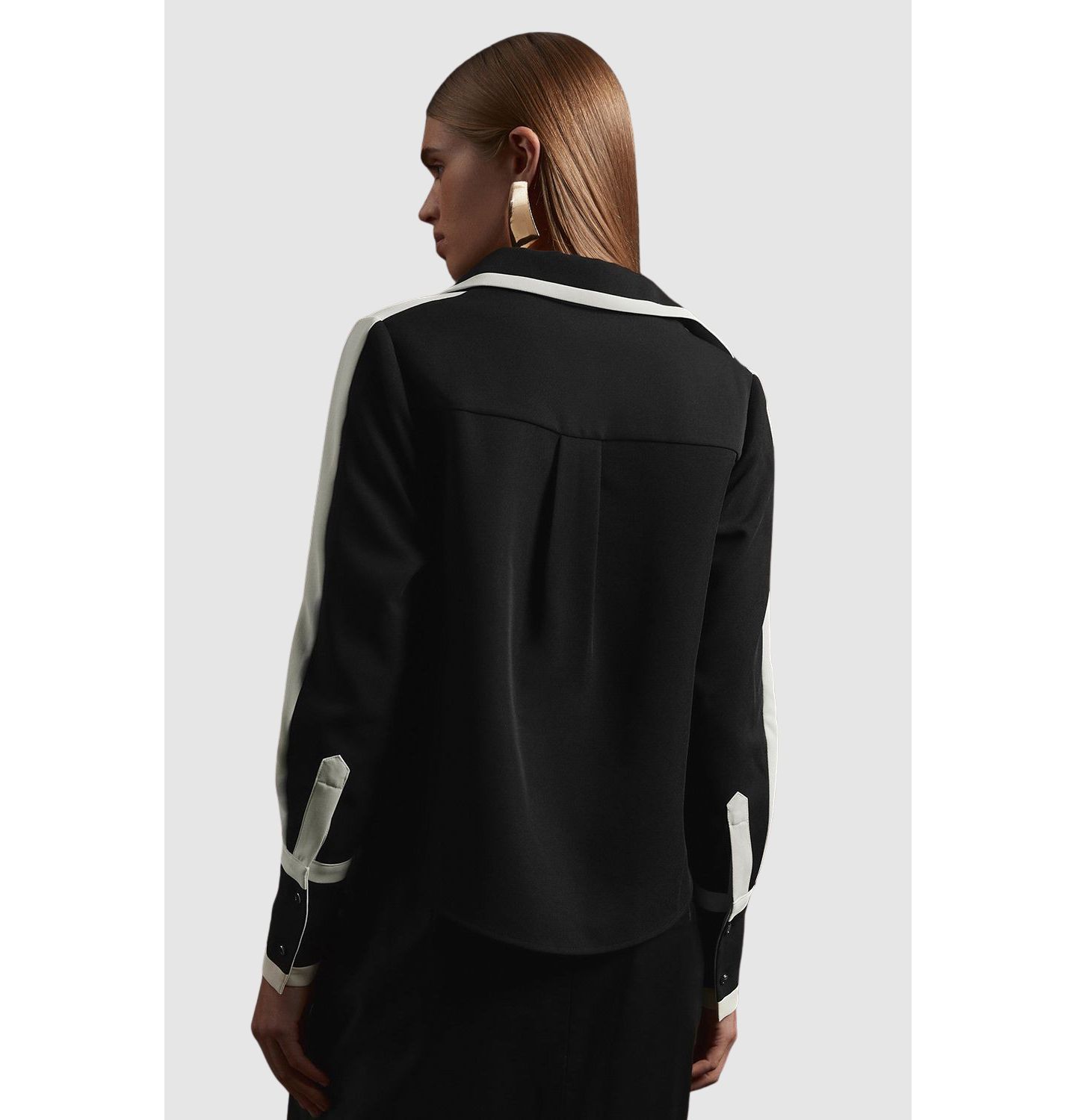 Женская рубашка Karen Millen Colour Block Twill Woven, цвет: Чёрный — фото 4