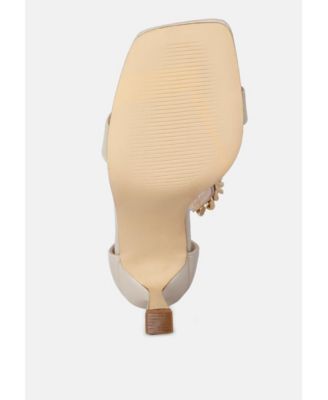 Womens Real Gem T Strap Chain Detail Sandals