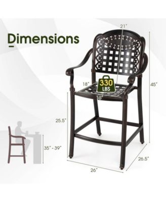 Set of Two Outdoor Counter Height Cast Aluminum Bar Chairs