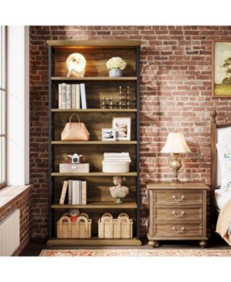 73'' Tall Bookshelf Set of 2, 6-Tier Industrial Etagere Bookcase with Open Storage Shelves, Wood and Metal Display Shelf