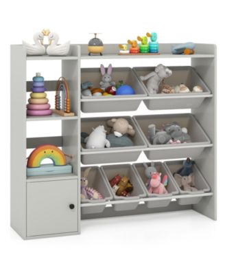 Kids Toy Storage and Bookshelf with Cabinet and Open Shelves