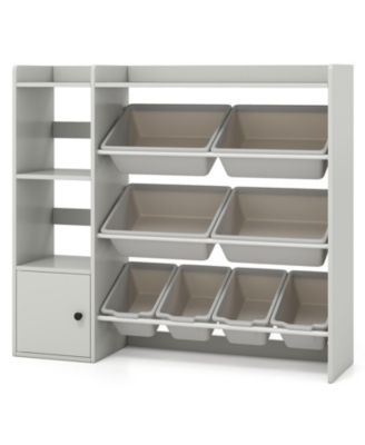 Kids Toy Storage and Bookshelf with Cabinet and Open Shelves