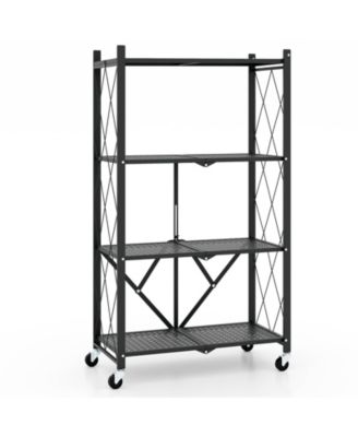 Foldable Four Tier Storage Shelf with Locking Wheels