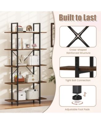 Vintage Industrial Five Tier Bookcase with Open Shelving