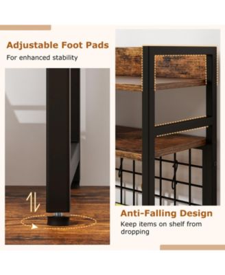 Desktop Shelf Rack with Metal Grid Panel and Hanging Hooks