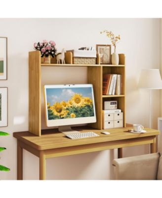 Three Tier Desk Bookshelf with Open Shelves for Workspace
