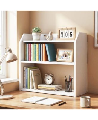 Three Tier Desktop Bookshelf with Raised Guardrails for Countertop