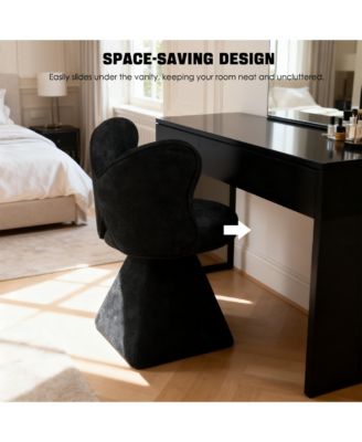 Accent Chair with Butterfly Back, 360° Swivel Vanity Chair, Chenille Makeup Chairs with Sturdy Pyramid Base for Living Room, Bedroom