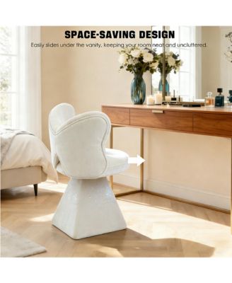 Accent Chair with Butterfly Back, 360° Swivel Vanity Chair, Chenille Makeup Chairs with Sturdy Pyramid Base for Living Room