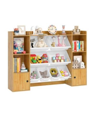 Kids Bookshelf and Toy Storage with Open Shelves and Bins