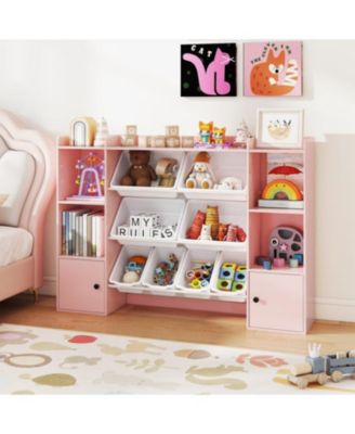 Kids Bookshelf and Toy Storage with Open Shelves and Bins