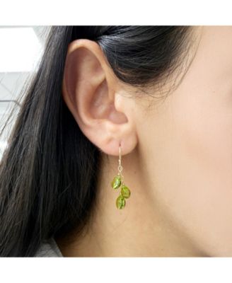 Peridot Bead Dangle Earrings 14K Gold