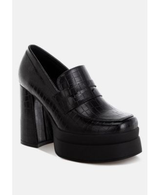 Womens Edwina Chunky Penny Strap Heeled Loafers