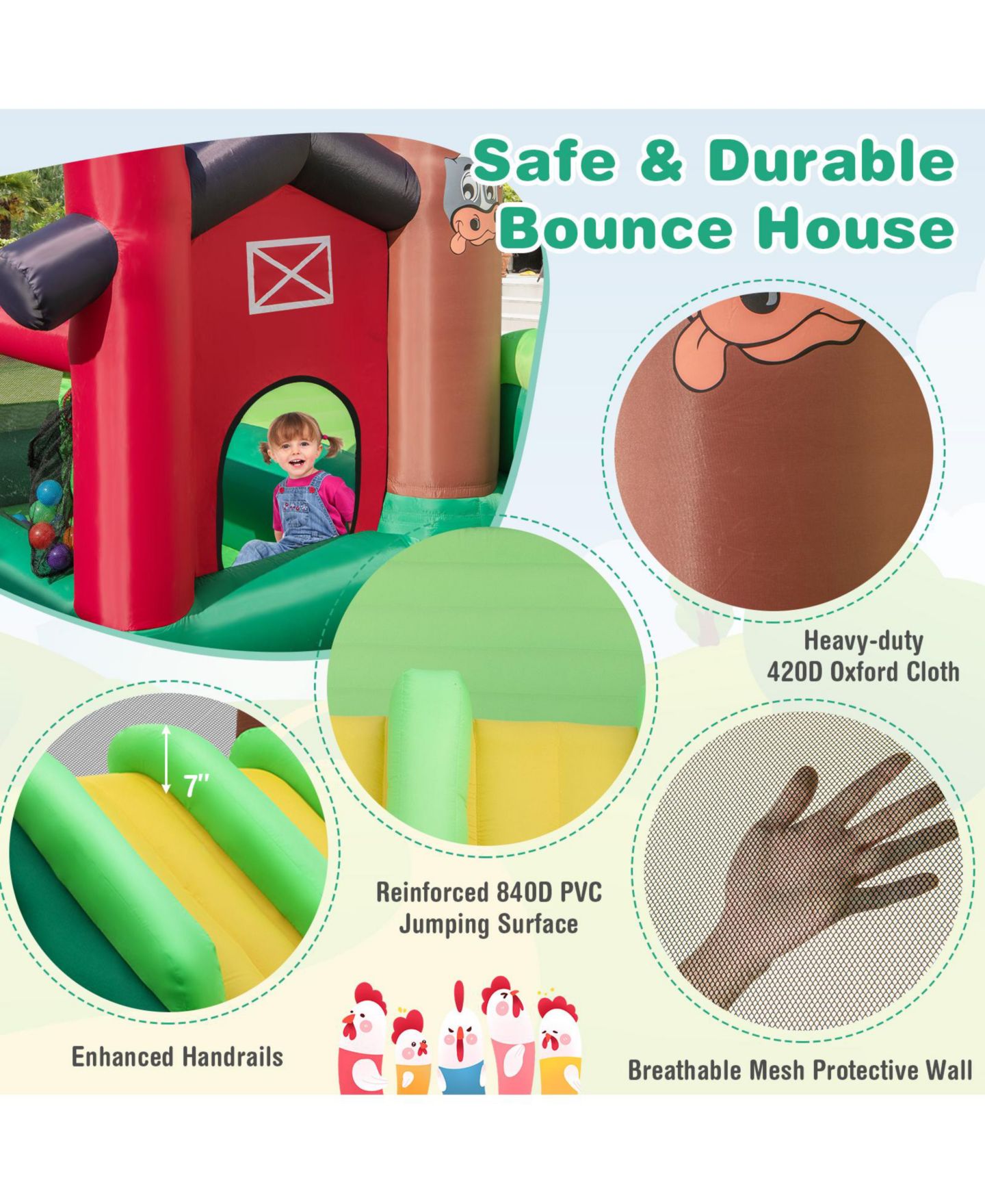 Детская игрушка HONGGE Kids Castle Slide Bouncer 6-in-1 Inflatable Castle with Trampoline and 680W Blower, цвет: Разноцветный — фото 6