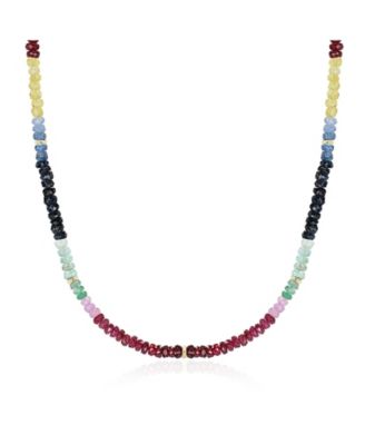 Rainbow Gemstone Bead Necklace 14K Yellow Gold