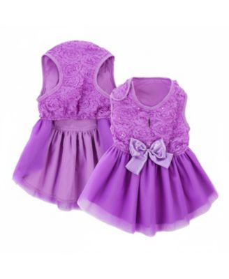 Dog Wedding Princess Lace Dress Soft Polyester with Rose Embroidery Pearls Bow Fluffy Yarn Skirt for Small Medium Pets