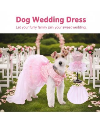 Dog Dress Princess Lace with Veil Necklace Bows Sequins Formal Party Costume