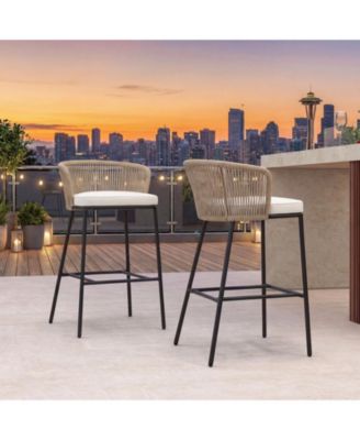 Outdoor Bar Stools Set of 4 w/Cushions and Backrests for Balcony Garden Poolside